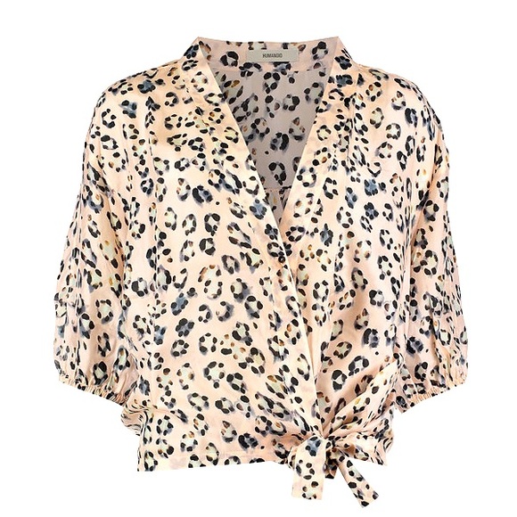 Humanoid Silk Leopard Print Wrap blouse Top Size M - Picture 1 of 9